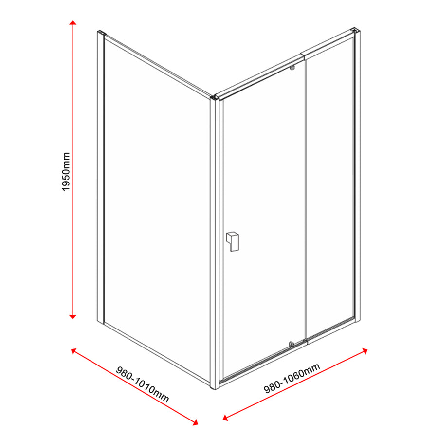Semi Frameless Shower Screen (98~106)x 195cm & (98~101)x 195cm Side AS/NZS Glass