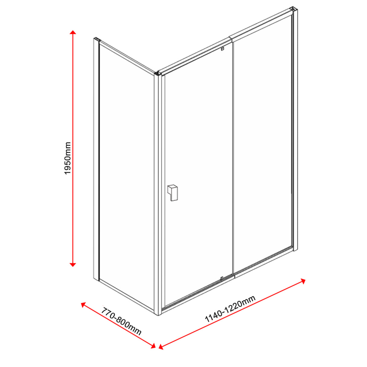 Semi Frameless Shower Screen (114~122)x 195cm & (77~80)x 195cm Side AS/NZS Glass