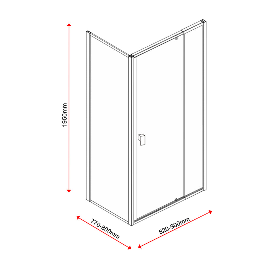 Semi Frameless Shower Screen (98~106)x 195cm & (77~80)x 195cm Side AS/NZS Glass
