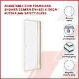 Adjustable Semi Frameless Shower Screen (74~82) x 195cm Australian Safety Glass