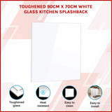 Toughened 90cm x 70cm White Glass Kitchen Splashback - Front View