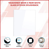 Toughened 60cm x 70cm White Glass Kitchen Splashback - Front View