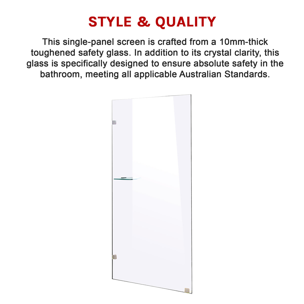 800 x 2000mm Frameless 10mm Safety Glass Shower Screen
