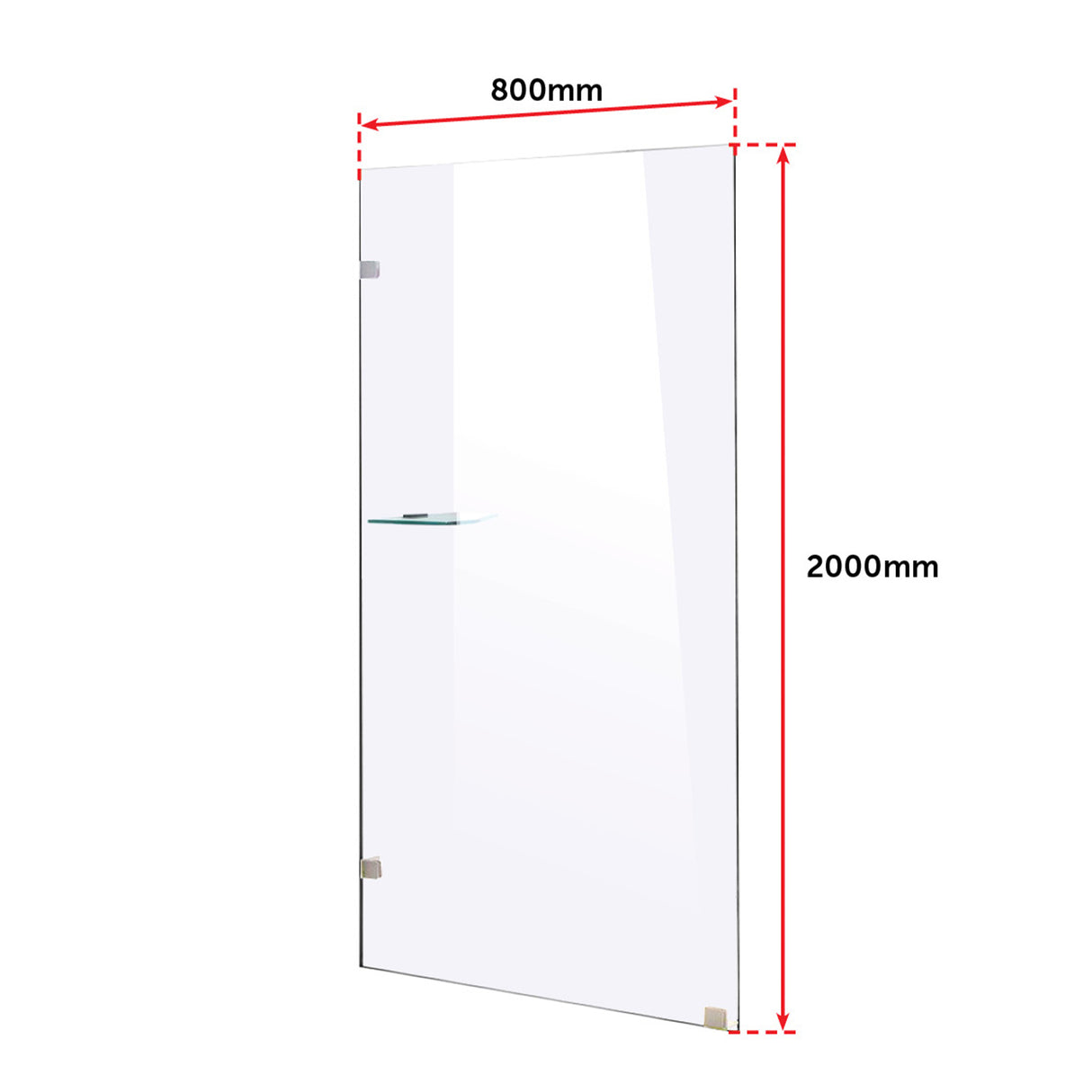 800 x 2000mm Frameless 10mm Safety Glass Shower Screen