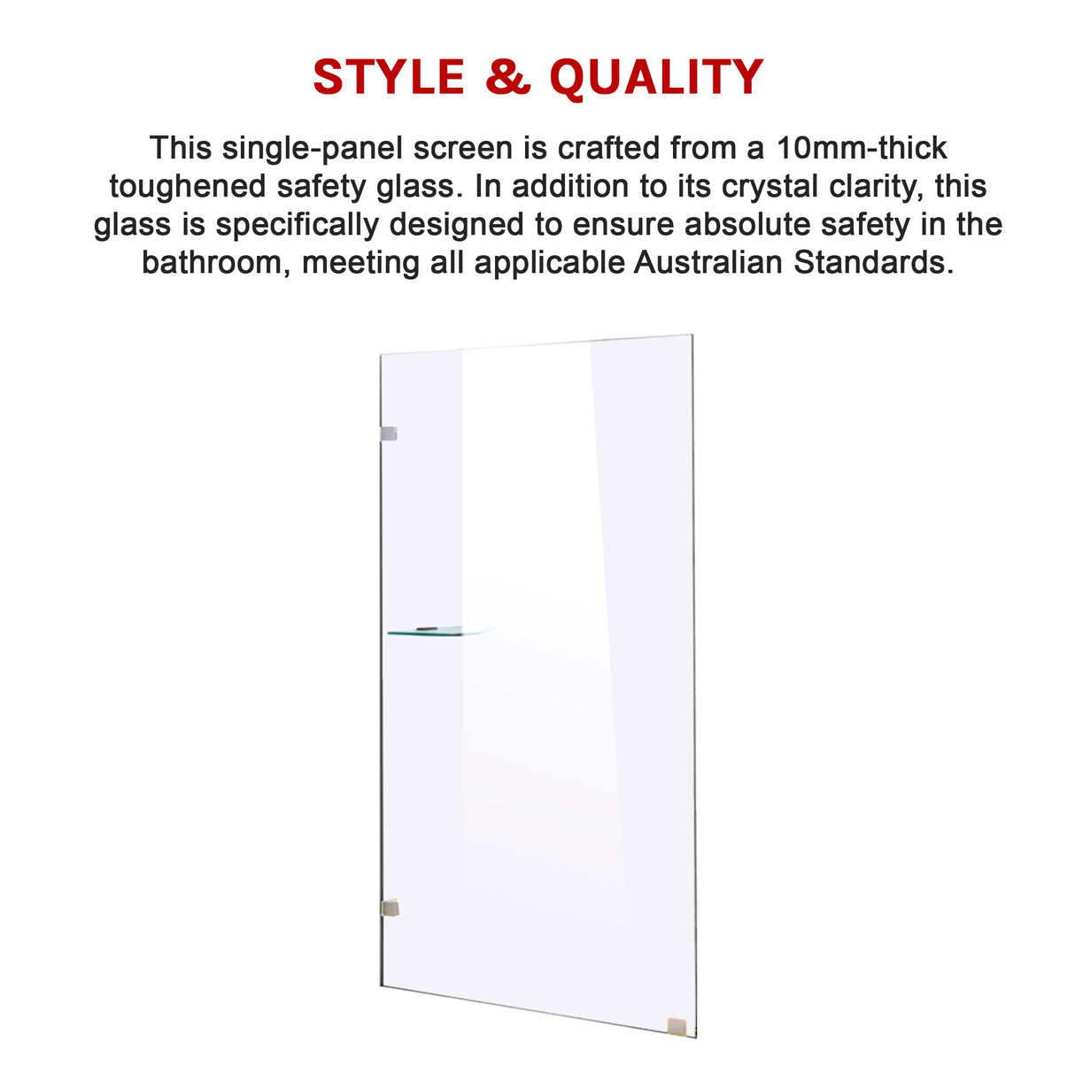 900 x 2000mm Frameless 10mm Safety Glass Shower Screen