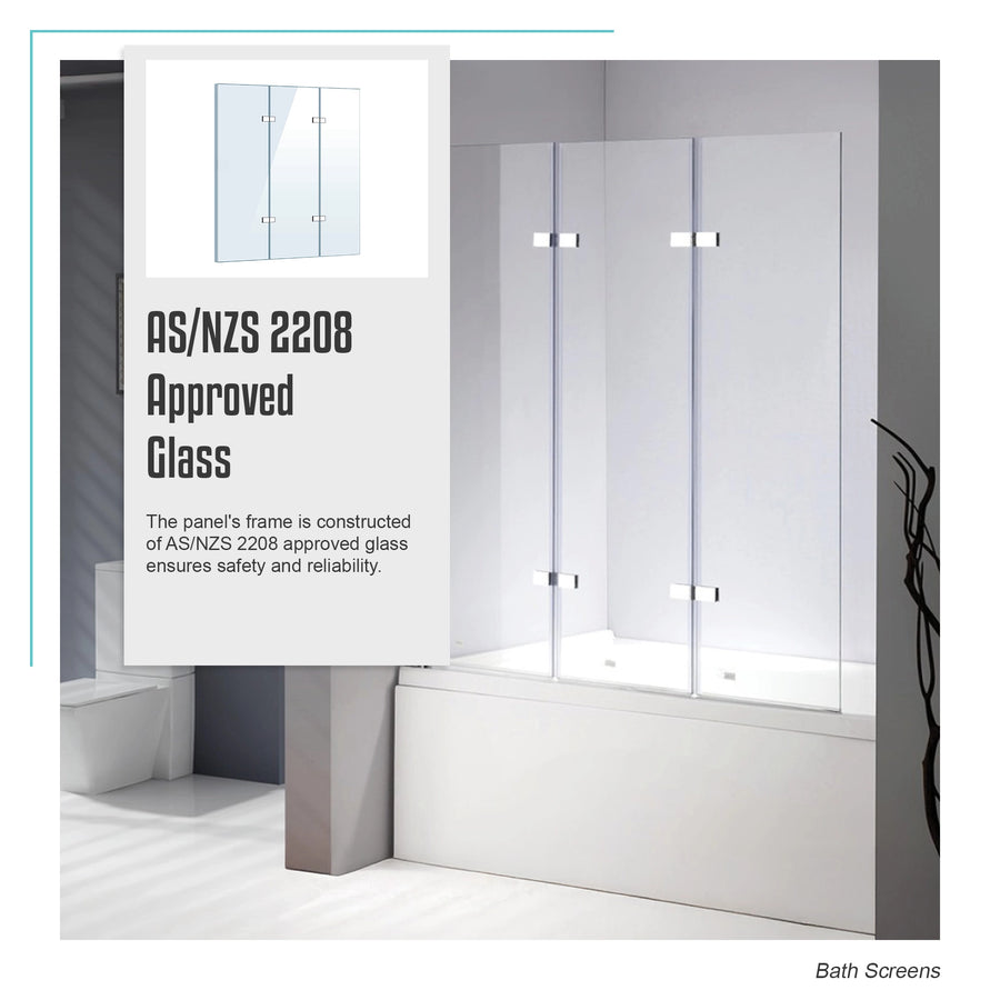 3 Fold Chrome Folding Bath Shower Screen Door Panel 1300mm x 1400mm