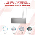 180 Degree Pivot Door 6mm Safety Glass Bath Shower Screen 800x1400mm By Della Francesca