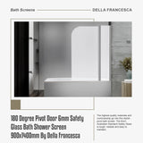 180 Degree Pivot Door 6mm Safety Glass Bath Shower Screen 900x1400mm By Della Francesca