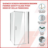 Shower Screen 900x800x1900mm Framed Safety Glass Pivot Door By Della Francesca - Front View