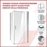 Shower Screen 1000x700x1900mm Framed Safety Glass Pivot Door By Della Francesca - Front View