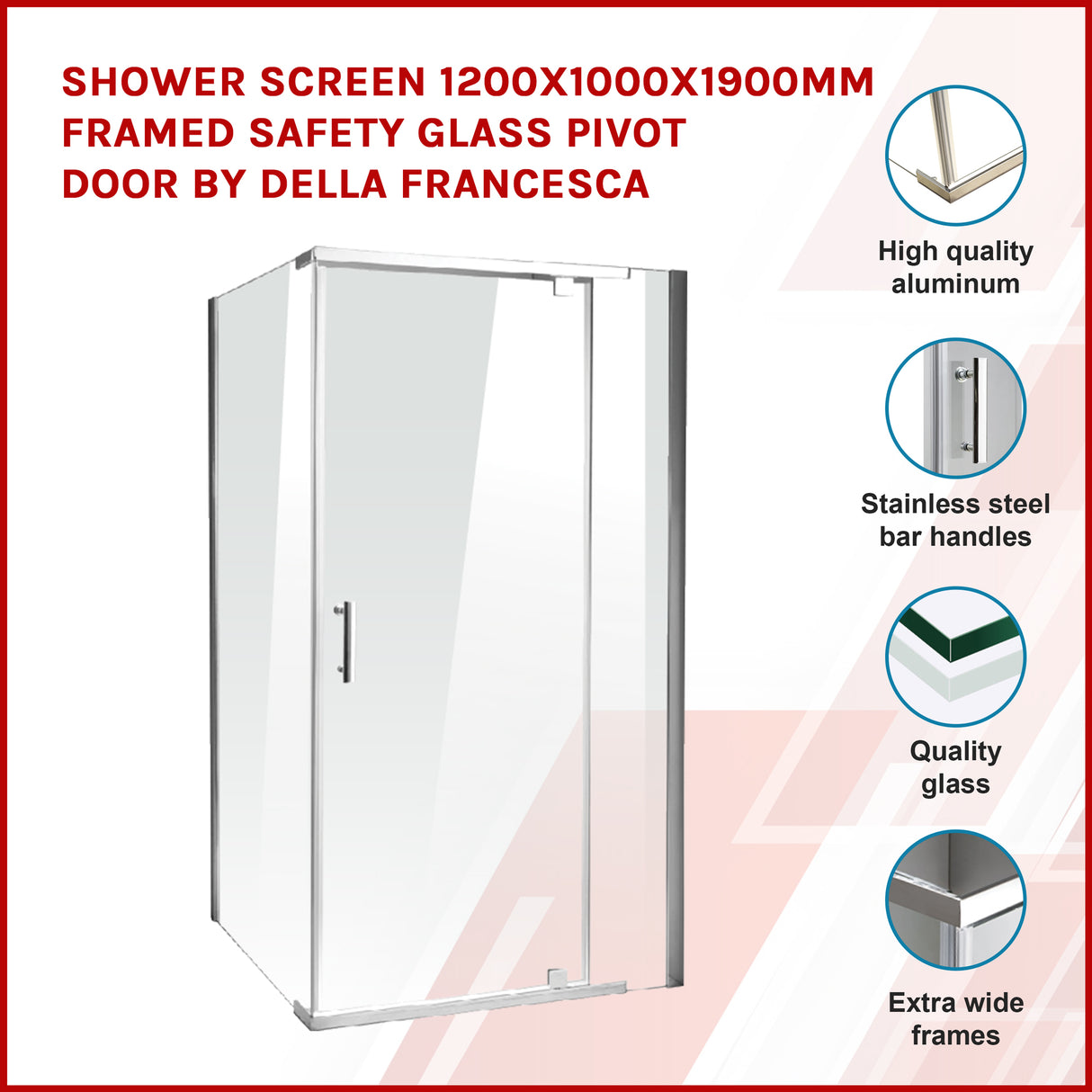 Shower Screen 1200x1000x1900mm Framed Safety Glass Pivot Door By Della Francesca