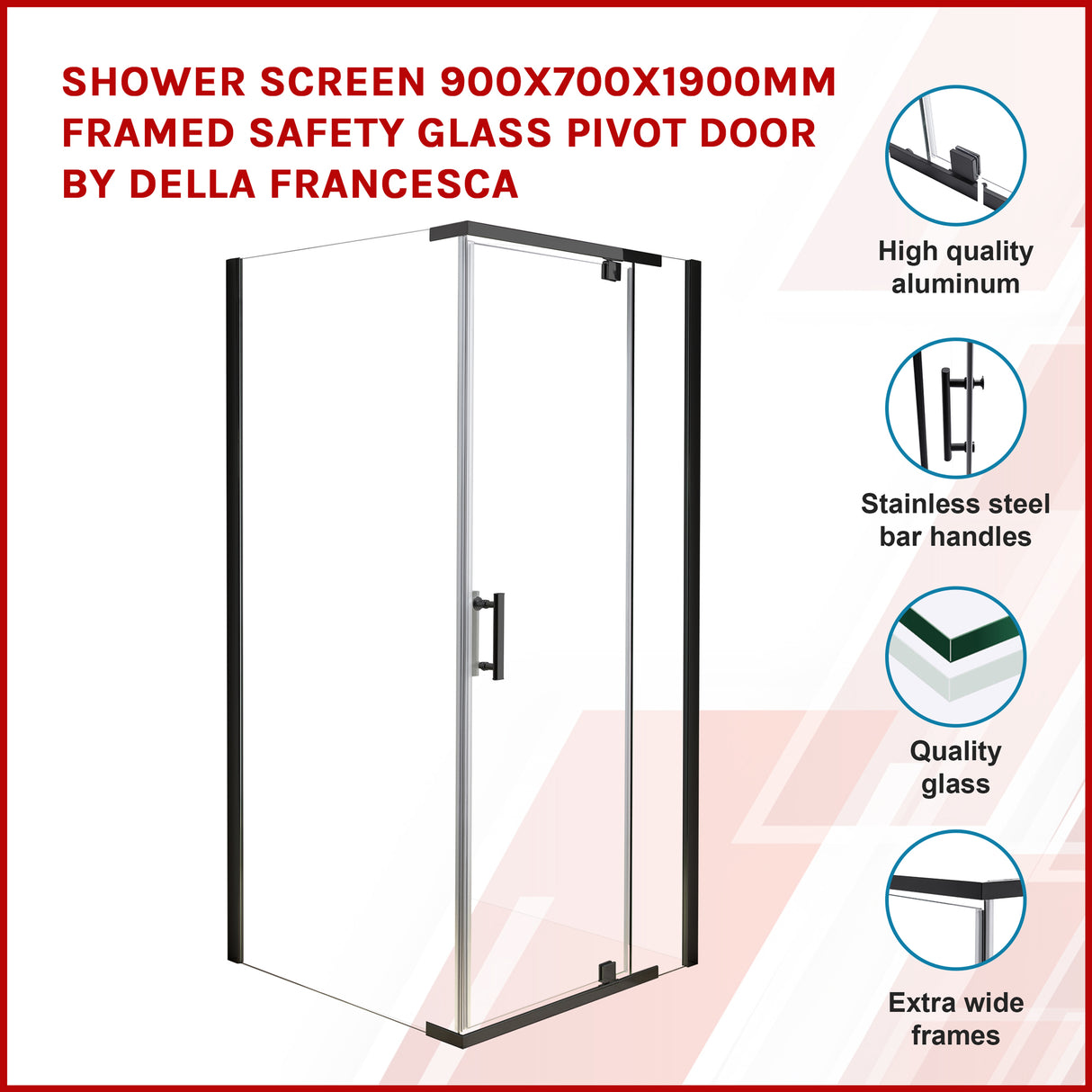 Shower Screen 900x700x1900mm Framed Safety Glass Pivot Door By Della Francesca