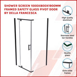 Shower Screen 1000x800x1900mm Framed Safety Glass Pivot Door By Della Francesca