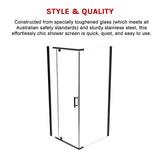 Shower Screen 1000x900x1900mm Framed Safety Glass Pivot Door By Della Francesca - Close-Up Angle