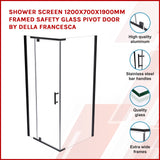Shower Screen 1200x700x1900mm Framed Safety Glass Pivot Door By Della Francesca - Front View