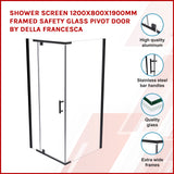 Shower Screen 1200x800x1900mm Framed Safety Glass Pivot Door By Della Francesca - Front View