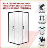 800 x 1200mm Sliding Door Nano Safety Glass Shower Screen By Della Francesca - Front View