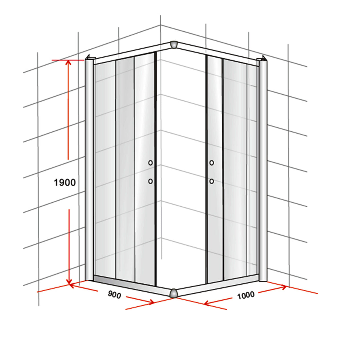 900 x 1000mm Sliding Door Nano Safety Glass Shower Screen By Della Francesca