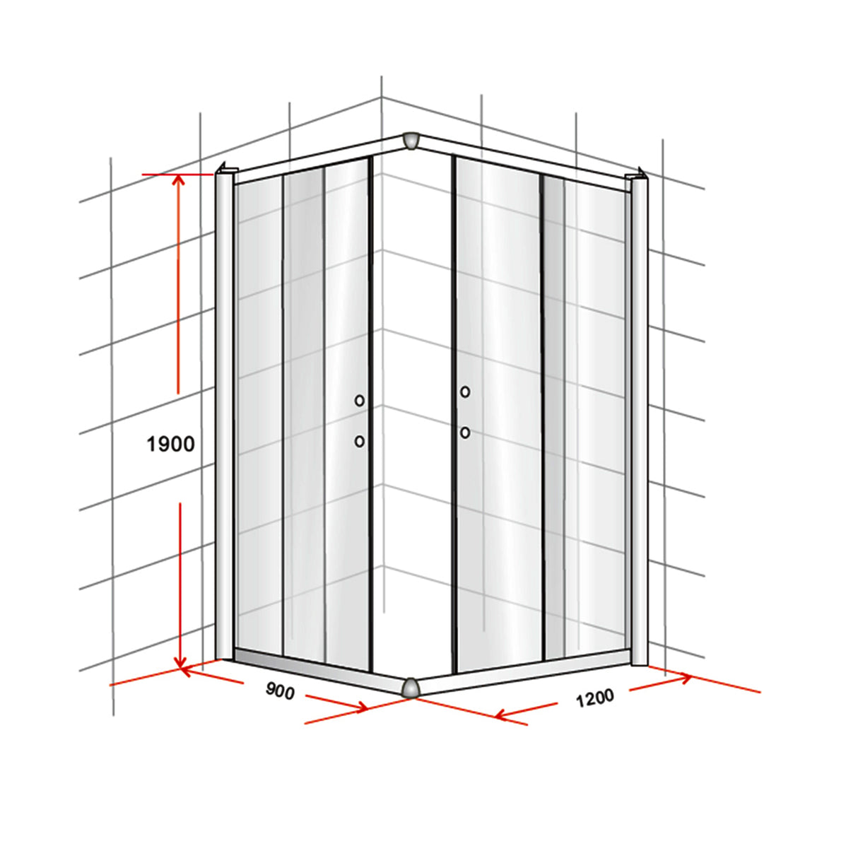 900 x 1200mm Sliding Door Nano Safety Glass Shower Screen By Della Francesca