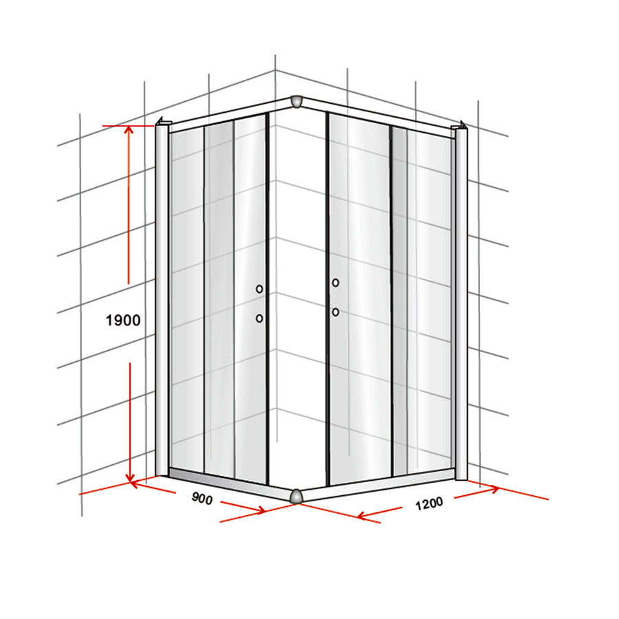 900 x 1200mm Sliding Door Nano Safety Glass Shower Screen By Della Francesca