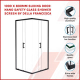 1000 x 800mm Sliding Door Nano Safety Glass Shower Screen By Della Francesca - Front View