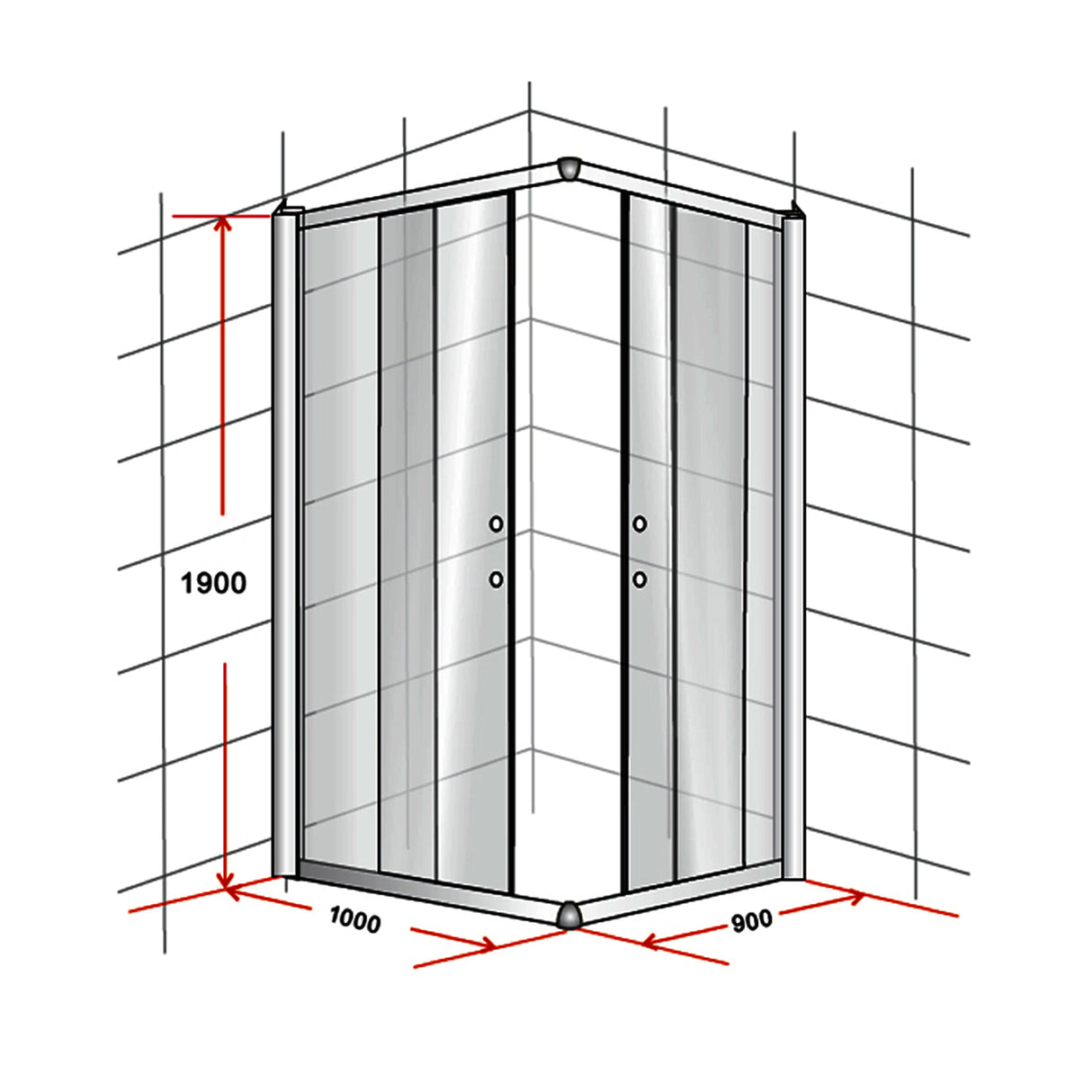 1000 x 900mm Sliding Door Nano Safety Glass Shower Screen By Della Francesca