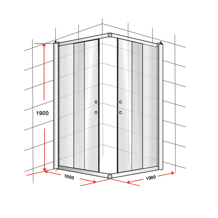 1000 x 1000mm Sliding Door Nano Safety Glass Shower Screen By Della Francesca