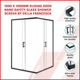 1000 x 1200mm Sliding Door Nano Safety Glass Shower Screen By Della Francesca - Front View