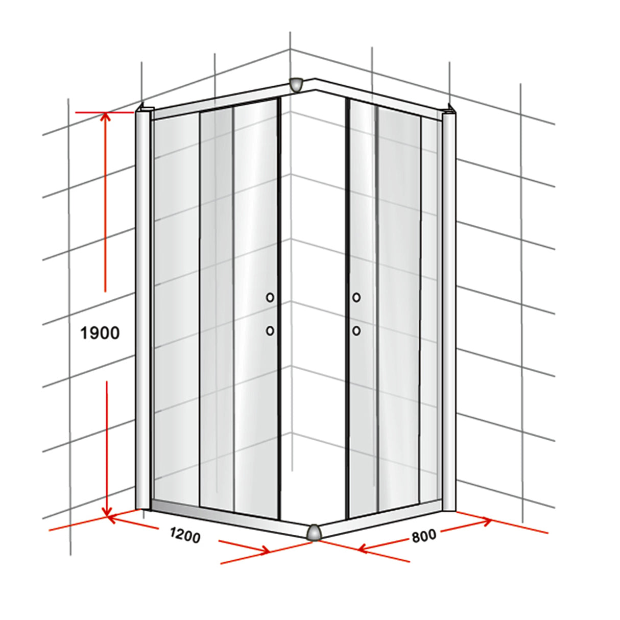 1200 x 800mm Sliding Door Nano Safety Glass Shower Screen By Della Francesca