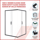 1200 x 900mm Sliding Door Nano Safety Glass Shower Screen By Della Francesca - Front View