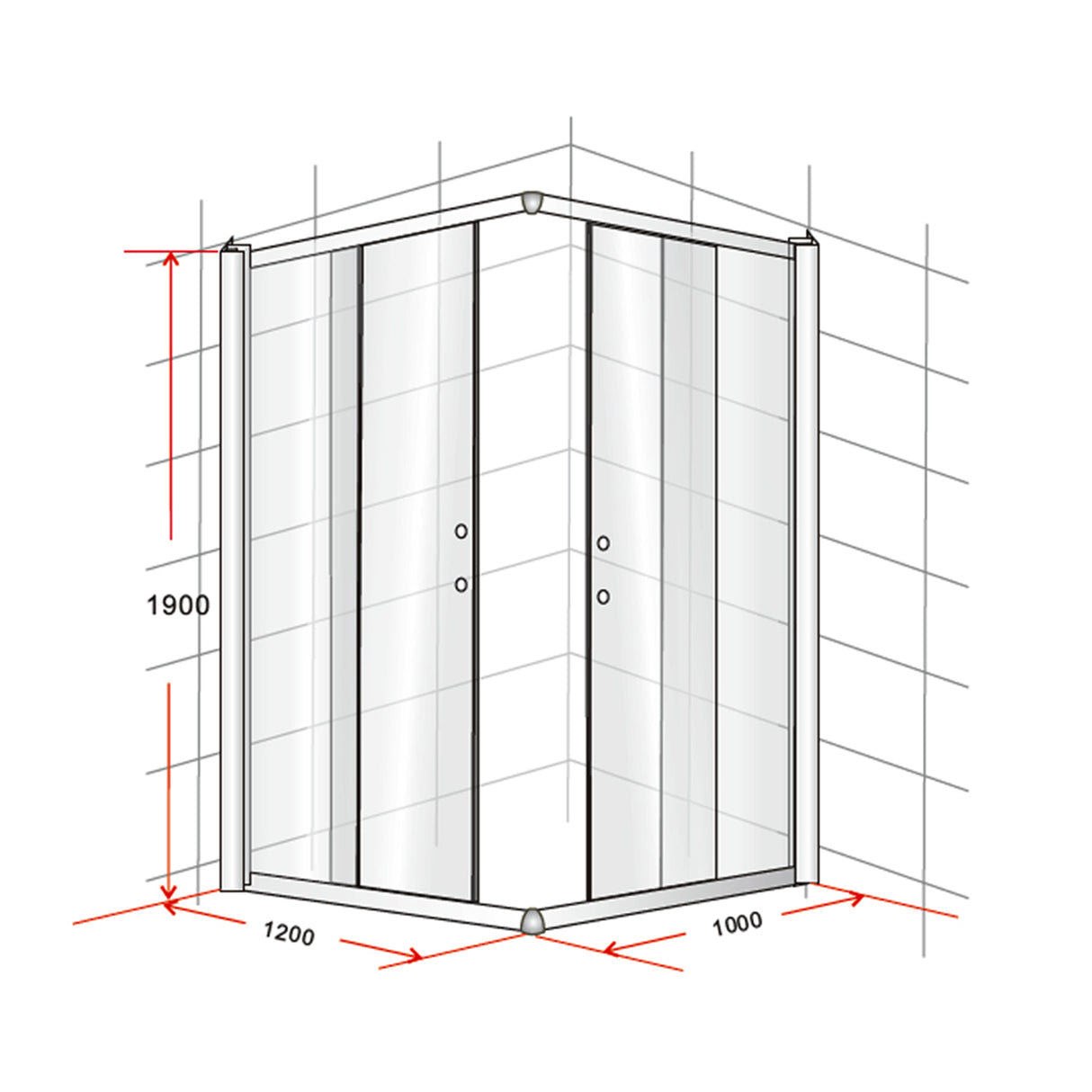 1200 x 1000mm Sliding Door Nano Safety Glass Shower Screen By Della Francesca