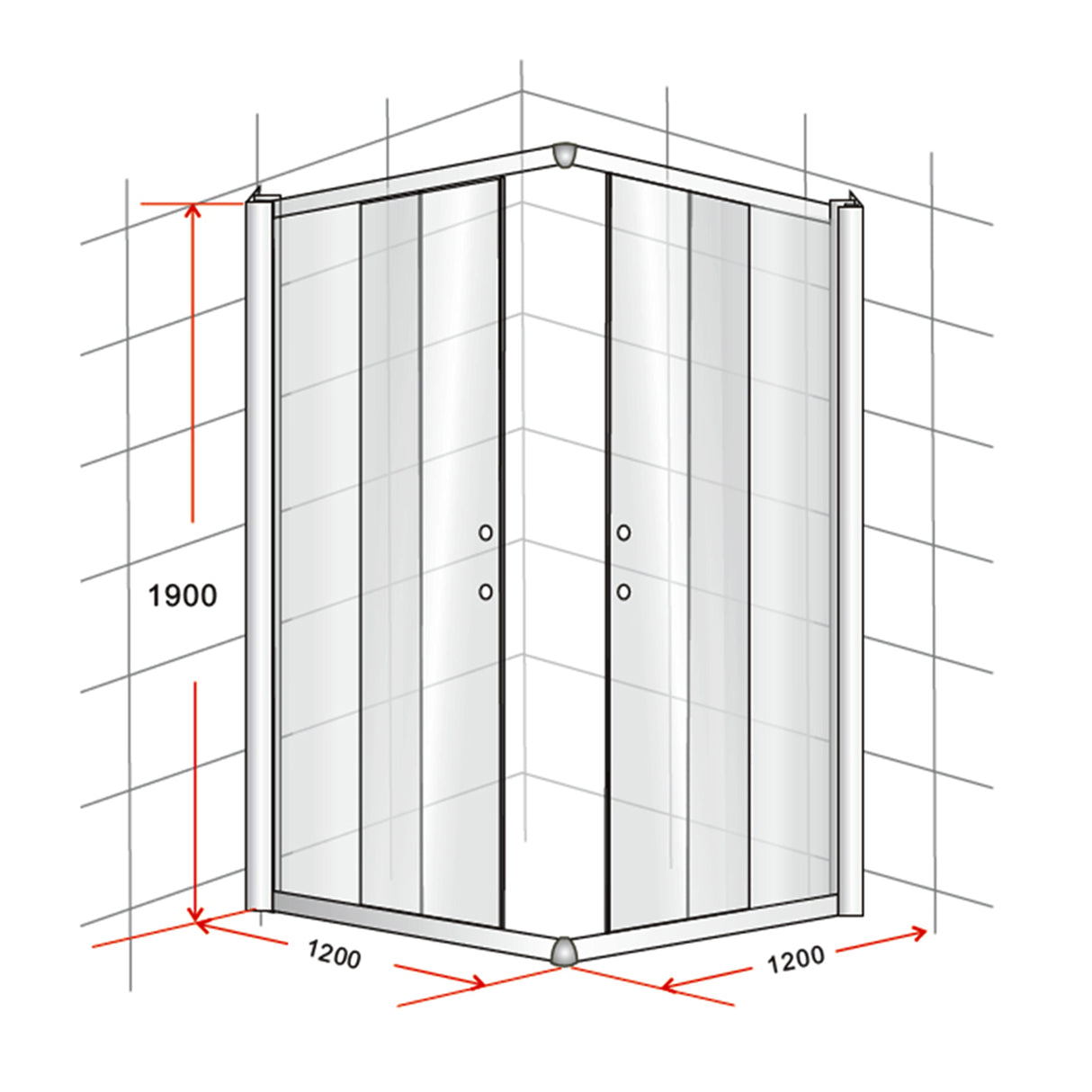 1200 x 1200mm Sliding Door Nano Safety Glass Shower Screen By Della Francesca