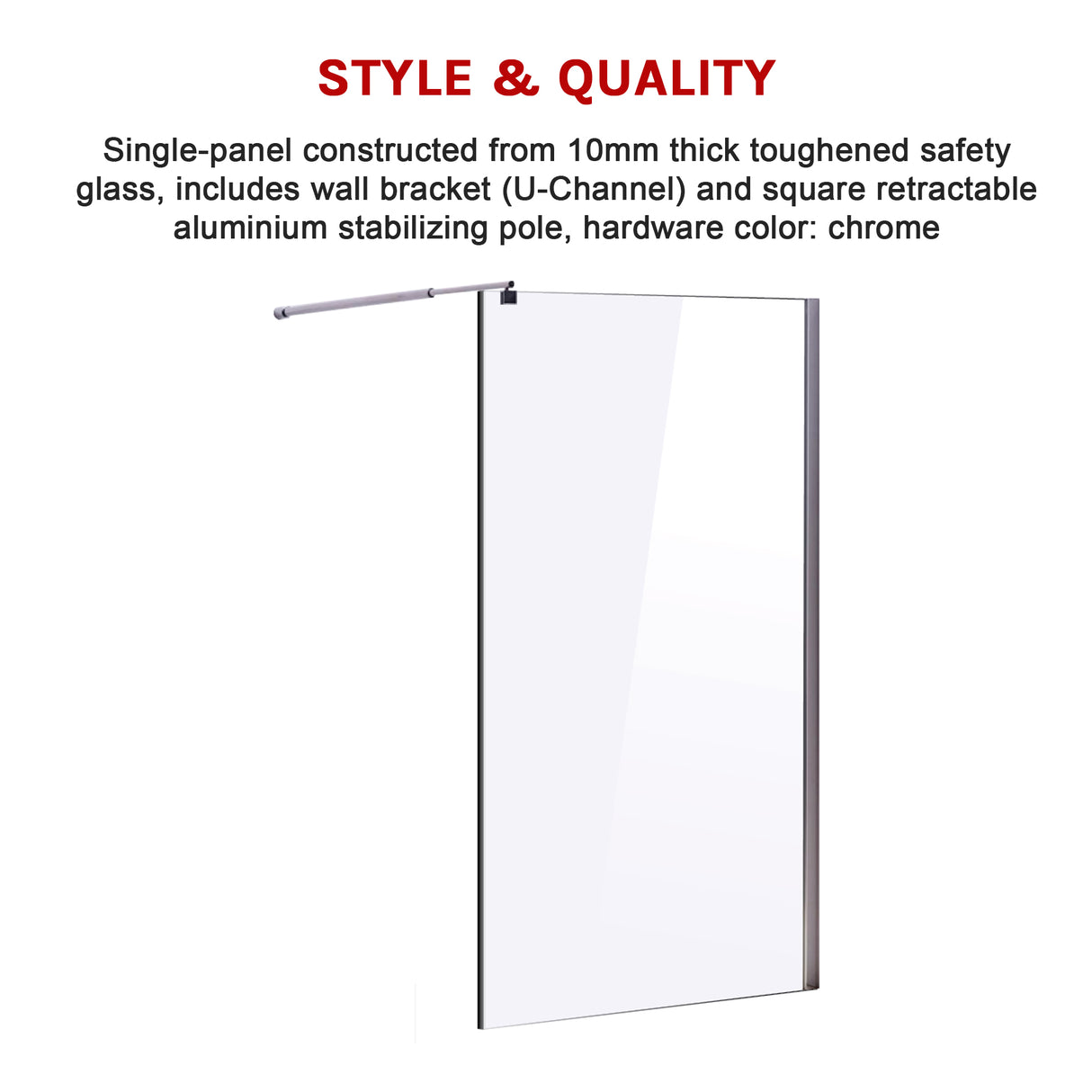 1000 x 2100mm Frameless 10mm Safety Glass Shower Screen