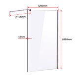 1200 x 2000mm Frameless 10mm Safety Glass Shower Screen