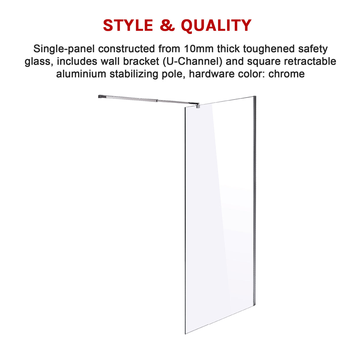 1000 x 2100mm Frameless 10mm Safety Glass Shower Screen