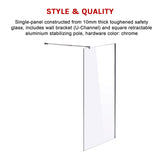 1000 x 2100mm Frameless 10mm Safety Glass Shower Screen