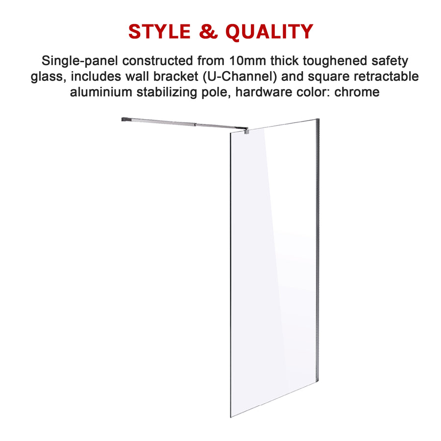 1200 x 2100mm Frameless 10mm Safety Glass Shower Screen