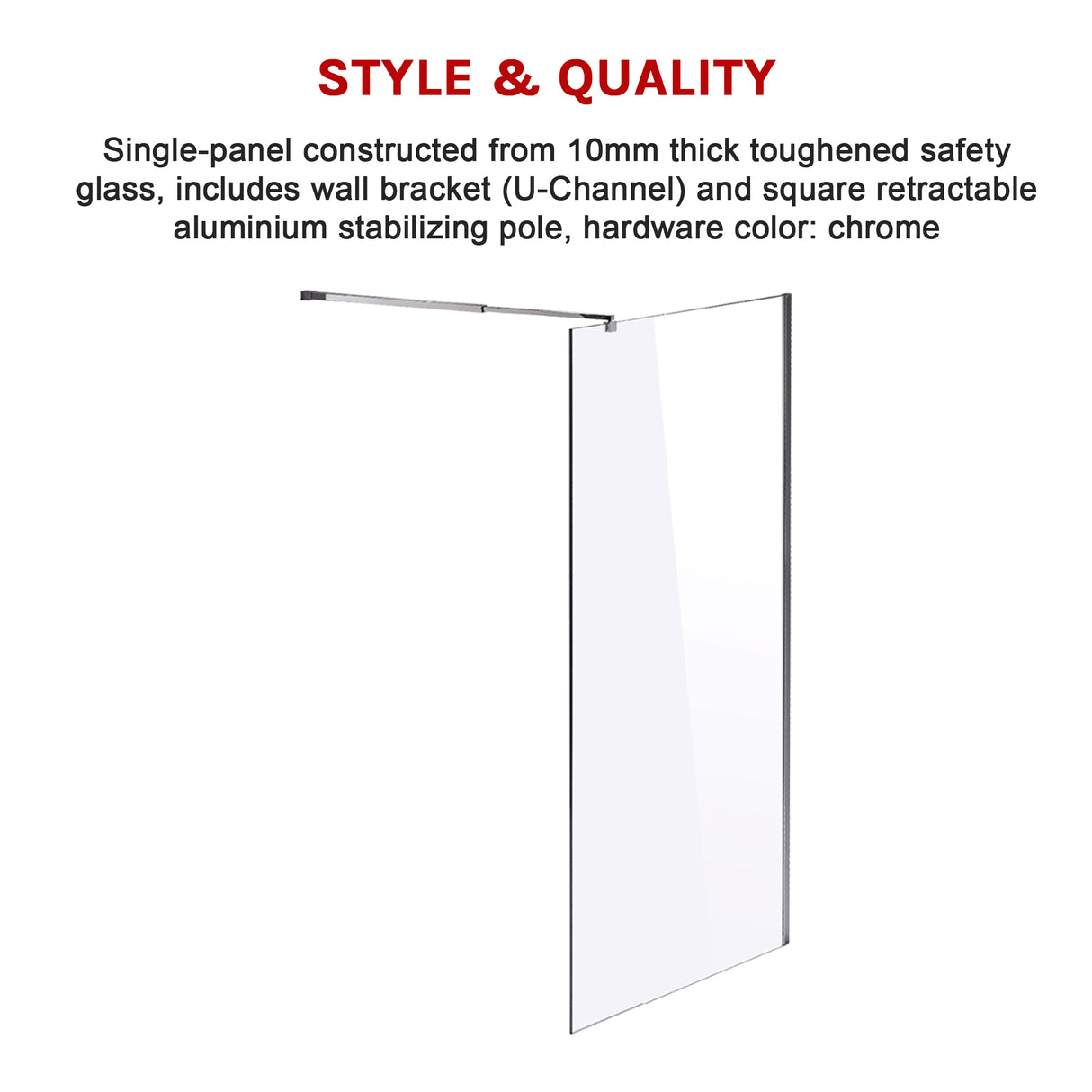 1000 x 2000mm Frameless 10mm Safety Glass Shower Screen
