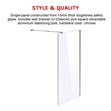 1100 x 2000mm Frameless 10mm Safety Glass Shower Screen - 45-Degree Angle