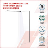 1000 x 2100mm Frameless 10mm Safety Glass Shower Screen - Front View