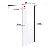 1200 x 2000mm Frameless 10mm Safety Glass Shower Screen - Close-Up Angle
