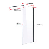 1100 x 2000mm Frameless 10mm Safety Glass Shower Screen - Rear View