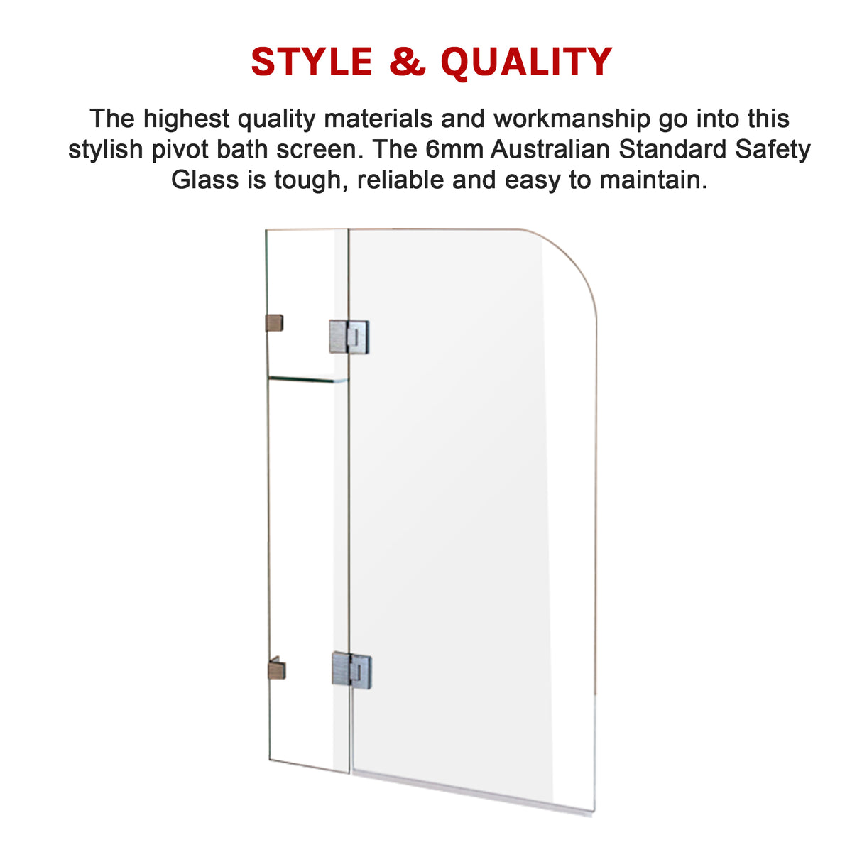 900 x 1450mm Frameless Bath Panel 10mm Glass Shower Screen By Della Francesca