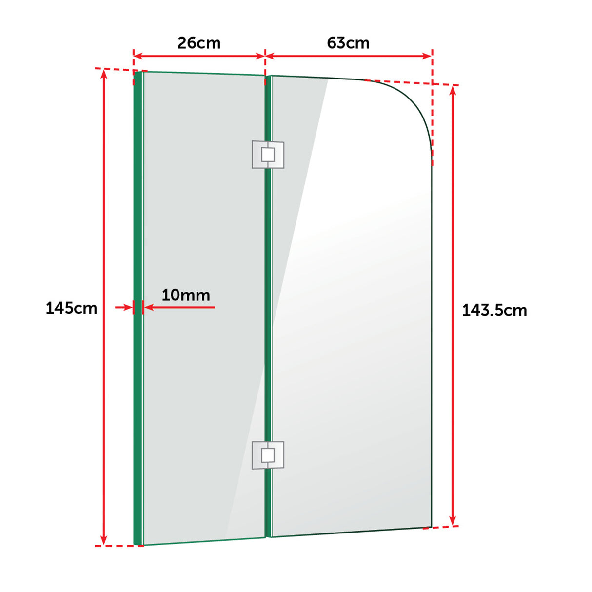900 x 1450mm Frameless Bath Panel 10mm Glass Shower Screen By Della Francesca