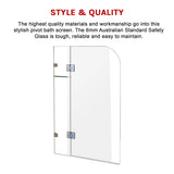 1200 x 1450mm Frameless Bath Panel 10mm Glass Shower Screen By Della Francesca - Close-Up Angle