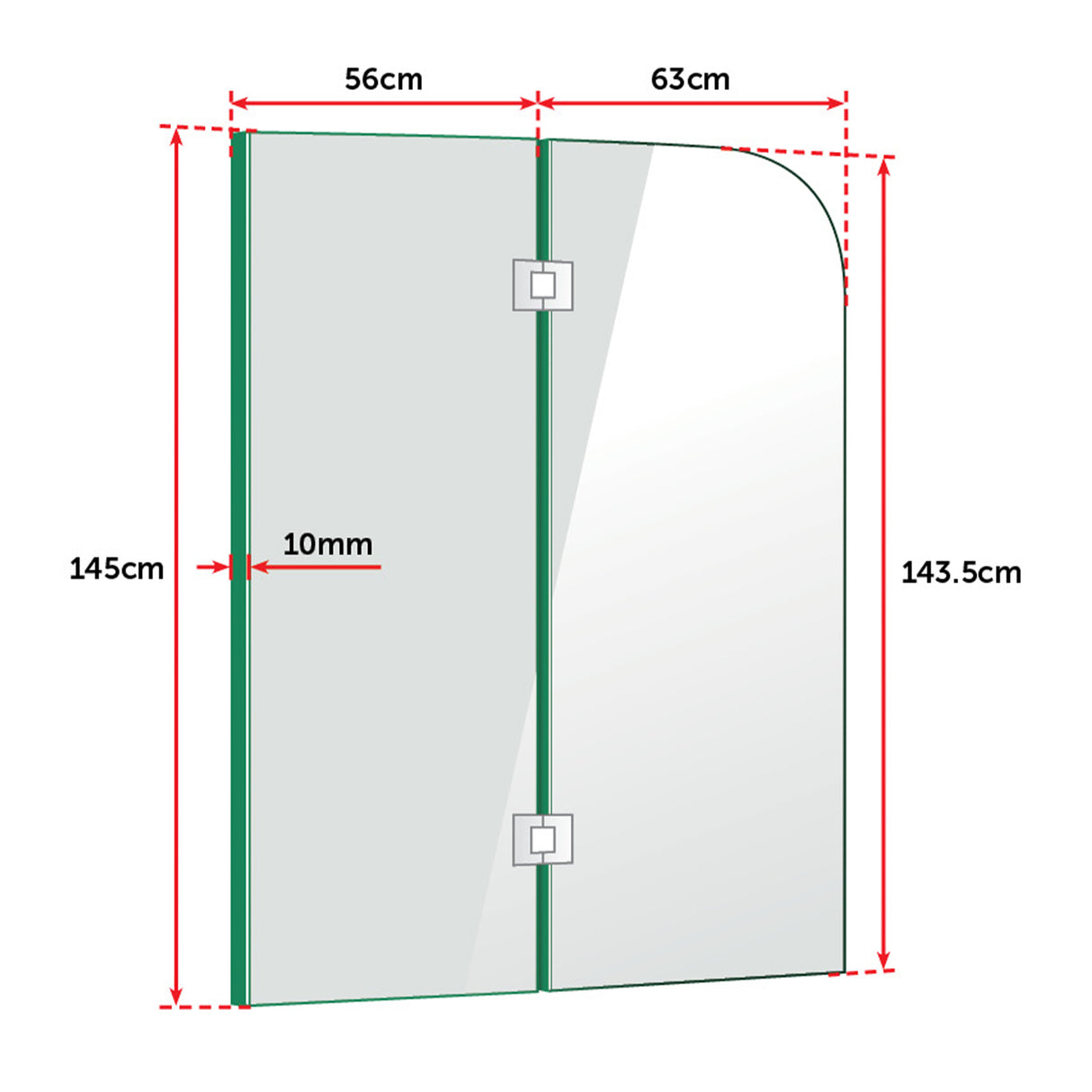1200 x 1450mm Frameless Bath Panel 10mm Glass Shower Screen By Della Francesca