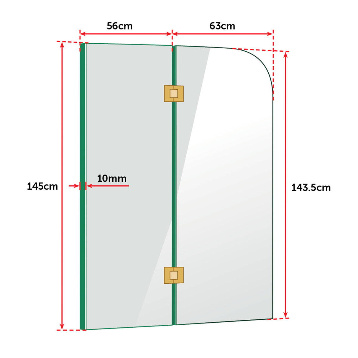 1200 x 1450mm Frameless Bath Panel 10mm Glass Shower Screen By Della Francesca