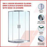 100 x 100cm Rounded Sliding 6mm Curved Shower Screen with Base in Chrome