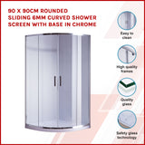 90 x 90cm Rounded Sliding 6mm Curved Shower Screen with Base in Chrome - Front View