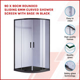 90 x 90cm Rounded Sliding 6mm Curved Shower Screen with Base in Black - Front View